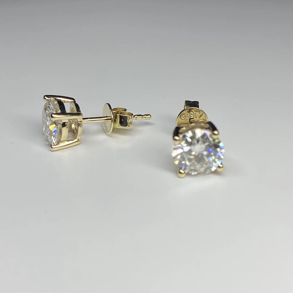 HQ Gems Real Gold 14K Yellow Gold Stud Earring Women 1Carat Moissanite Diamond Earring