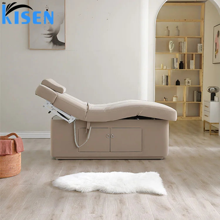 Kisen Beige Full Body Hair Implant Beauty Tuffed Lash Bed 4 Motors Massage Table with Storage Space