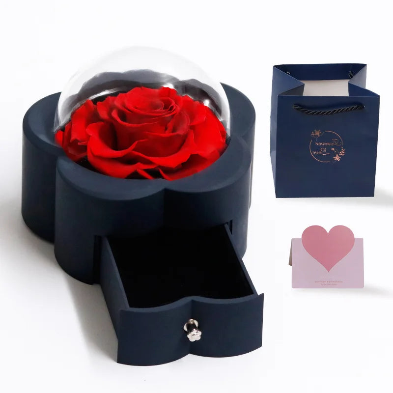 Elegant Preserved Flower Jewelry Box Real Rose Acrylic Gift Box Valentines Day Gift 2025