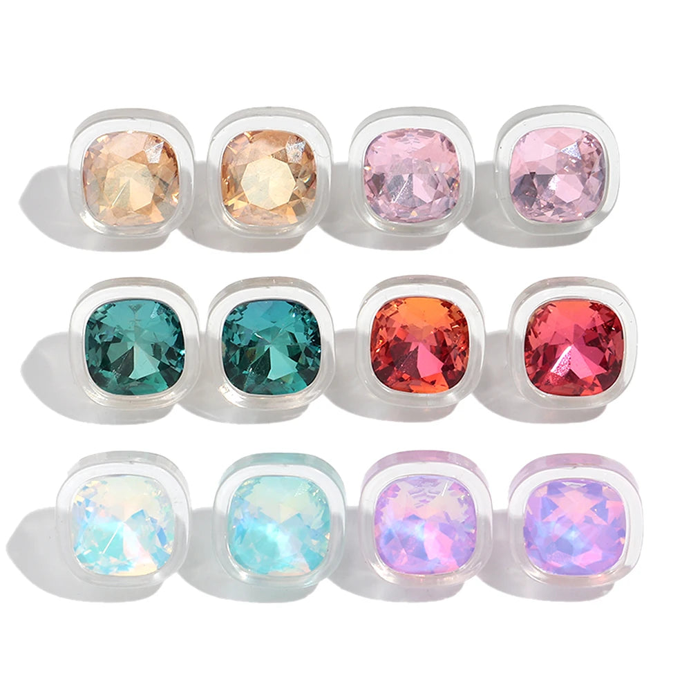 Korean Jewelry Fashion Earrings 2025 Colored Resin Rhinestone 23mm Geometric square Acrylic Stud Earrings for Women and Girls