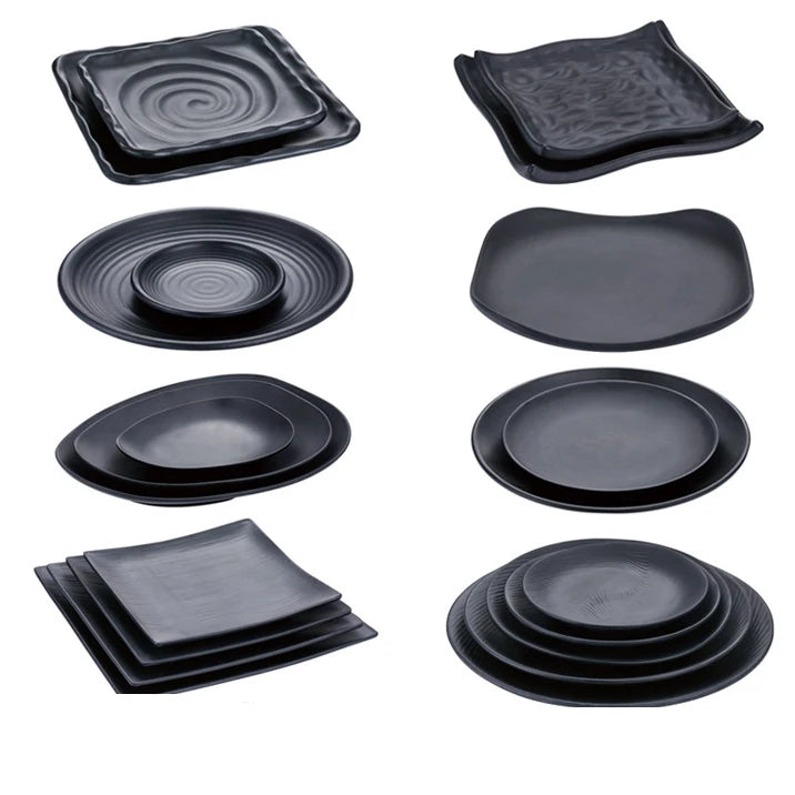 Custom Print Japanese Sushi Black Restaurant Frosted Rectangular Melamine Plates