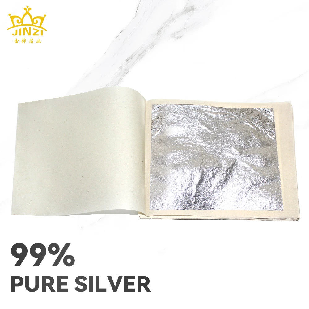 11x11cm 100 Sheets/Booklet Edible 100% Pure Silver Leaf Paper for Food Wine Cake Coffee Decoration