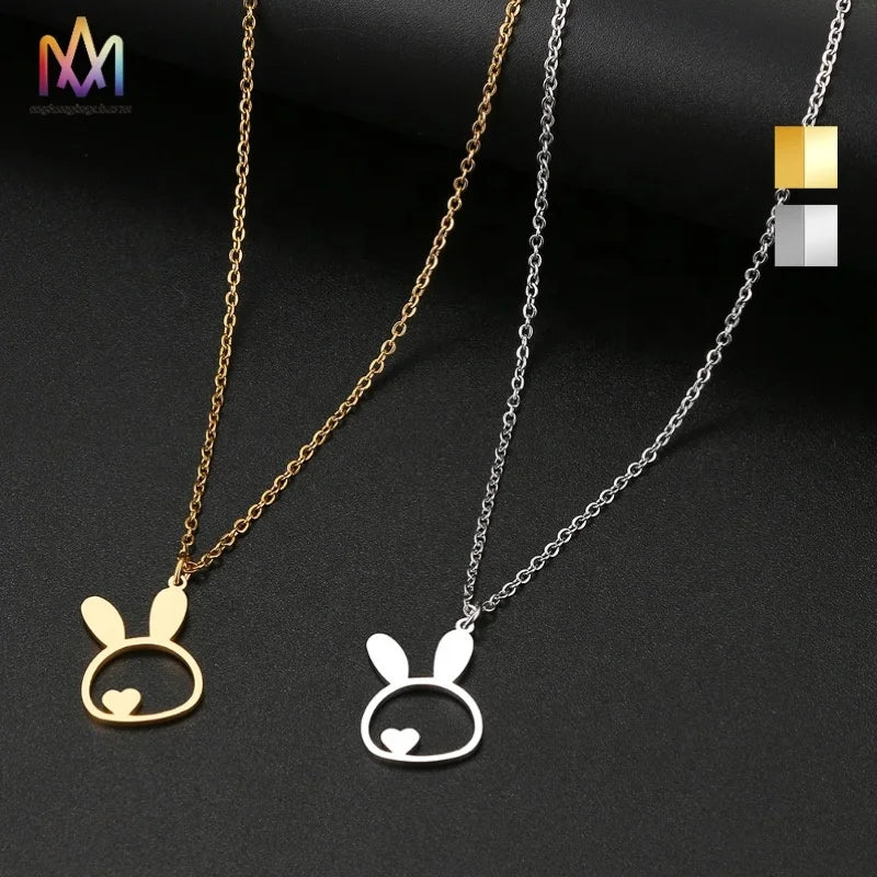 Wholesale Stainless Steel Rabbit Shape Pendant Bad Bunny with Little Heart Gold Plated Link Chain Necklace for Men and Women