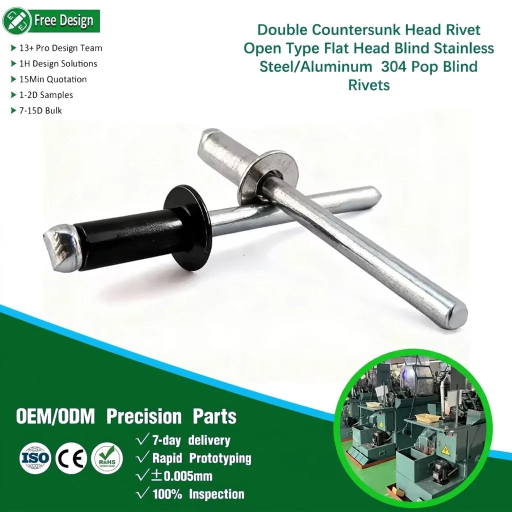 Double Countersunk Head Rivet Open Type Head Blind 304/Aluminum Zinc Zinc Plated Pop Rivets Common Specifications in Stock