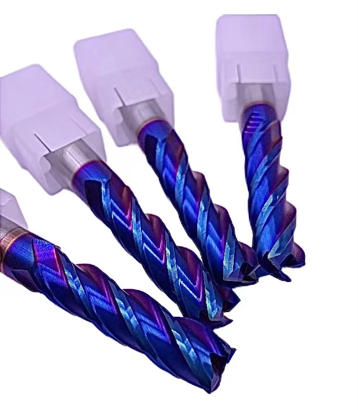 Carbide End Mill 1-20mm 4 Flutes 12mm HRC65 Blue Nano Coating Tungsten Steel Milling Cutter High Precision Solid Carbide Tool