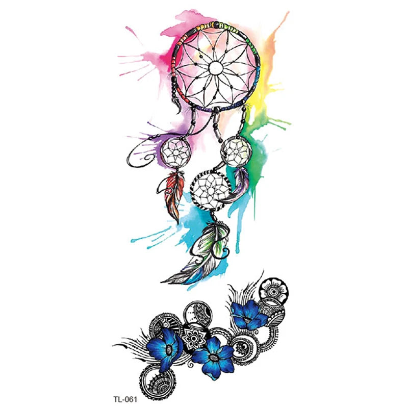 BXTAT TL061-TL066 Creative Dreamcatcher Mermaid Animal Faces Bat Belt Night Owl Rose Temporary Body Tattoo Stickers Paper