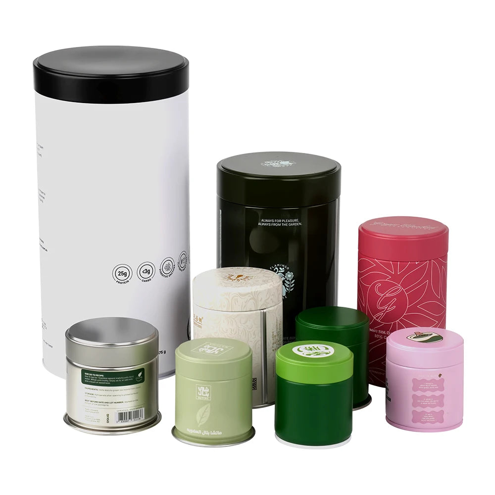 Airtight Round Tea Packaging Tin Can Custom Printing Metal Tea Coffee Bean Matcha Powder Cans Round Tin Container