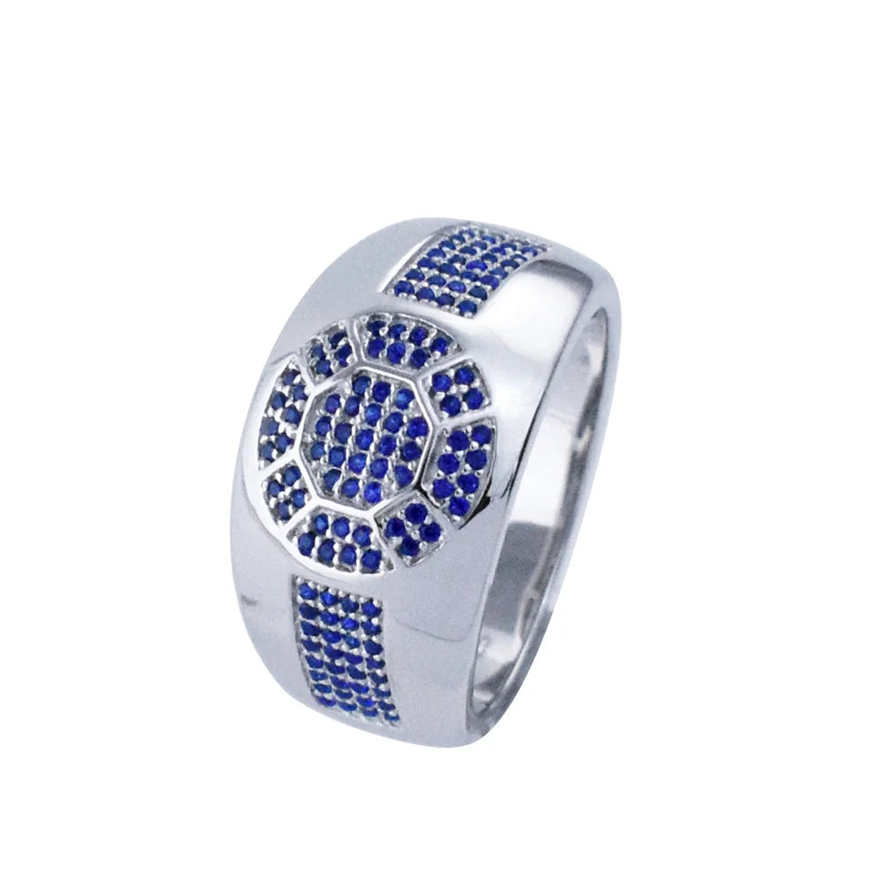 Real 925 Sterling Silver Setting Small Blue Sapphire Zircon Rings Rhodium Plated Finger Ring for Men