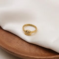 Light Luxury 18K Gold Plated Stainless Steel Ring Non Tarnish Engagement Multisize Double Line Heart Knot Finger Rings for Women