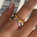 New Style Fashion Classic Texture 18K Gold Ring with Diamond Plated Stainless Steel Opening Rings