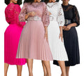 Wholesale Fall American Women'S Clothing Crochet Lace Pleated Dress Elegant Long Sleeve Summer Plus Size Women'S Dresses