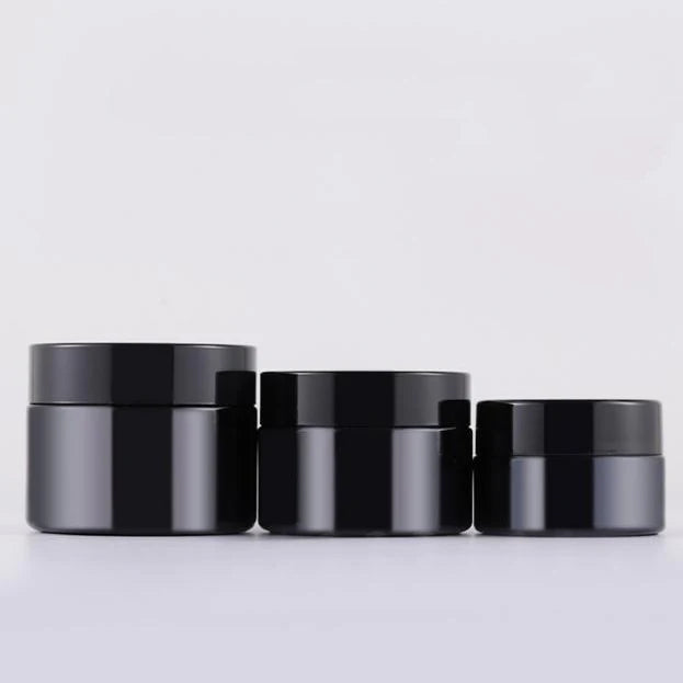 Wholesale Cosmetic Cream Empty Round Containers 20 Grams 30 ml 50 g Glossy Black Glass Jar with Lid