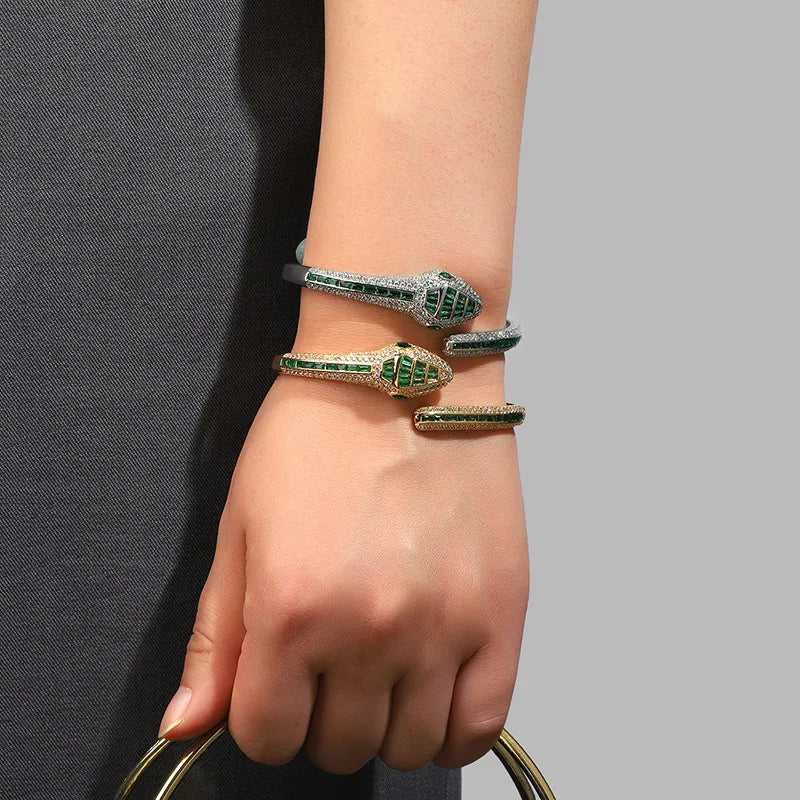 Classic Vintage Available Wholesale Daily Wear Popular Brass Zircon Snake Open Fashion Jewelry Personality Design Open Bangle