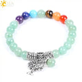 CSJA Seven Chakra Natural 8mm Genuine Gemstone Green Aventurine Tree of Life Reiki Healing Crystal Beaded Stone Bracelet F127