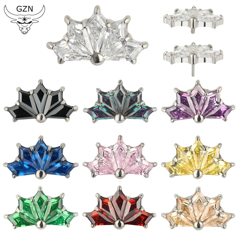 Fashion Earring G23 ASTM F136 Titanium Zircon Prong Set Internally Threaded Top Piercing Body Jewelry Labret Women