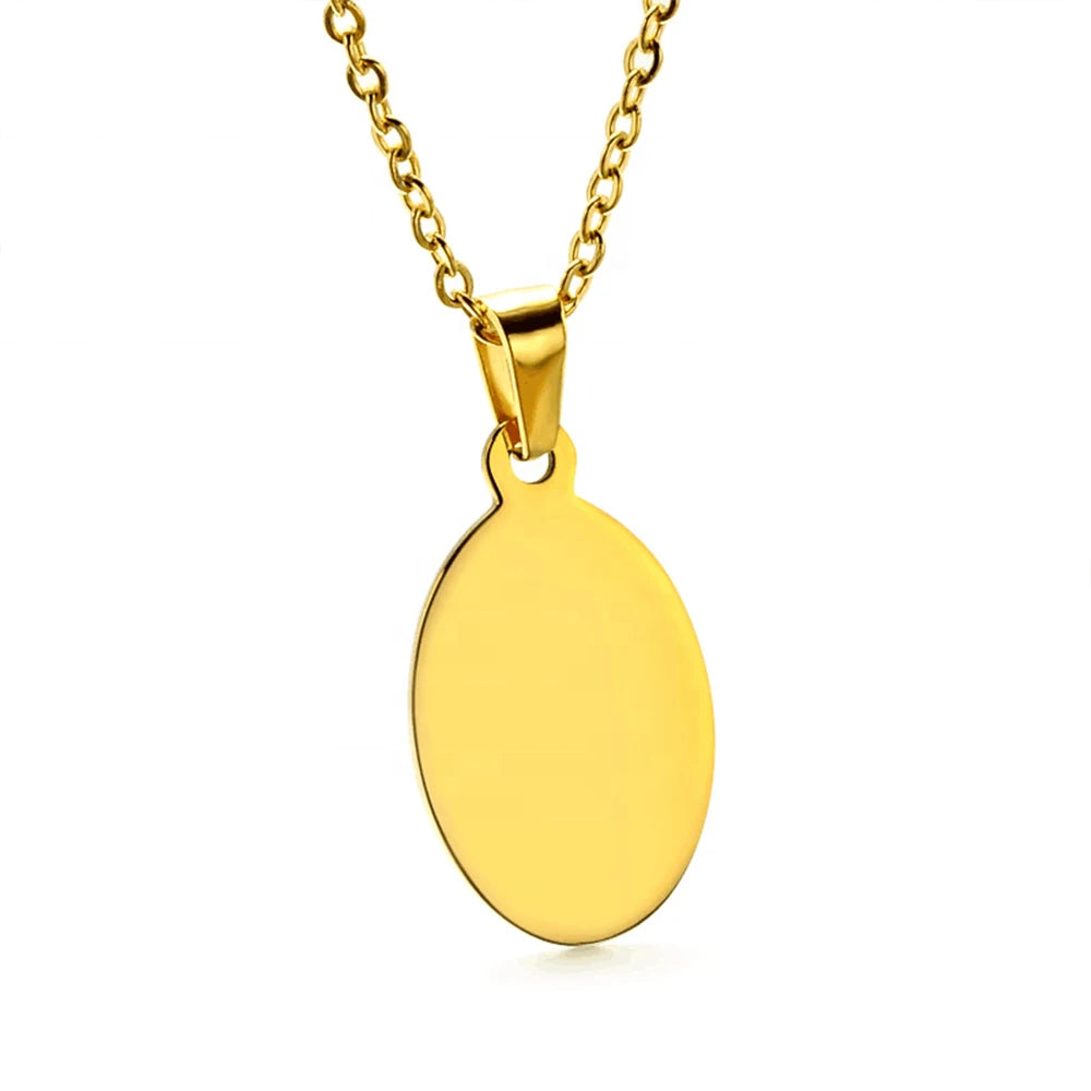 Oval Pendant Ellipse Customized Circle Pendant 24K Gold Necklace Collares Para Mujer Joyeria Para Hombre 2025 Jewelry Trends