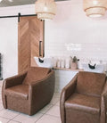 Brown Leather Back Wash Chair Shampoo Unit Shampoo Backwash Station With Sink