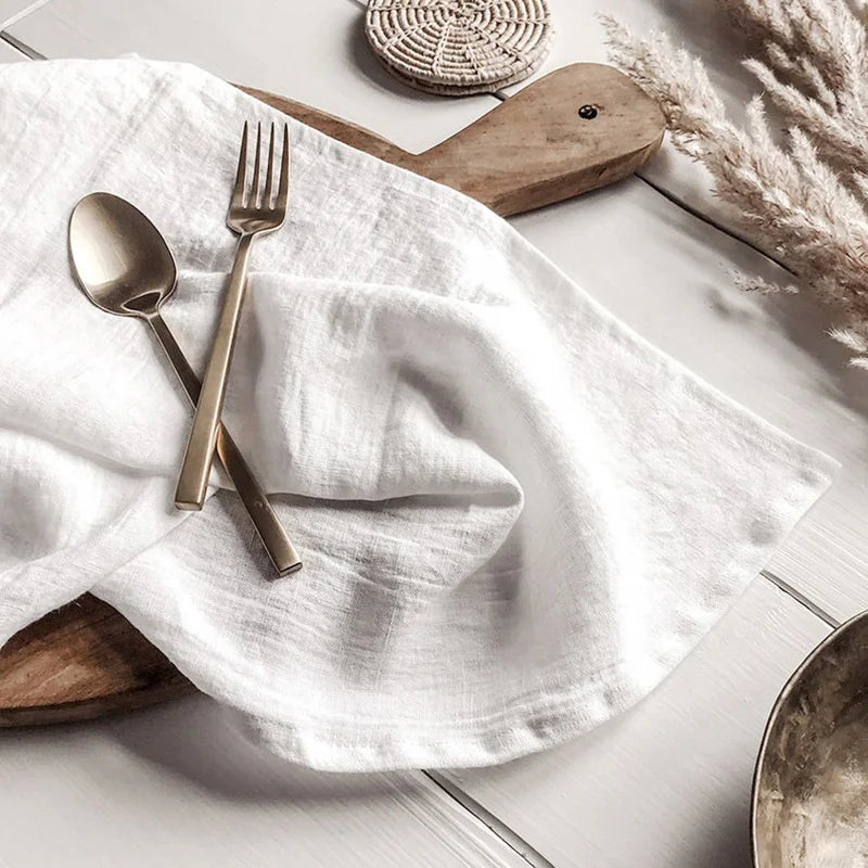 French Custom Classic Handmade Rectangle White Cotton Linen Fabric for Wedding Party Dinner Cocktail Table Napkin Decoration