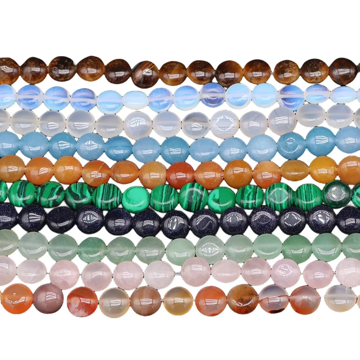 Round Cake Loose Beads Natural Stone Crystal Agate DIY Jewelry Accessories Handmade Beaded Smooth Round Sheet Beads
