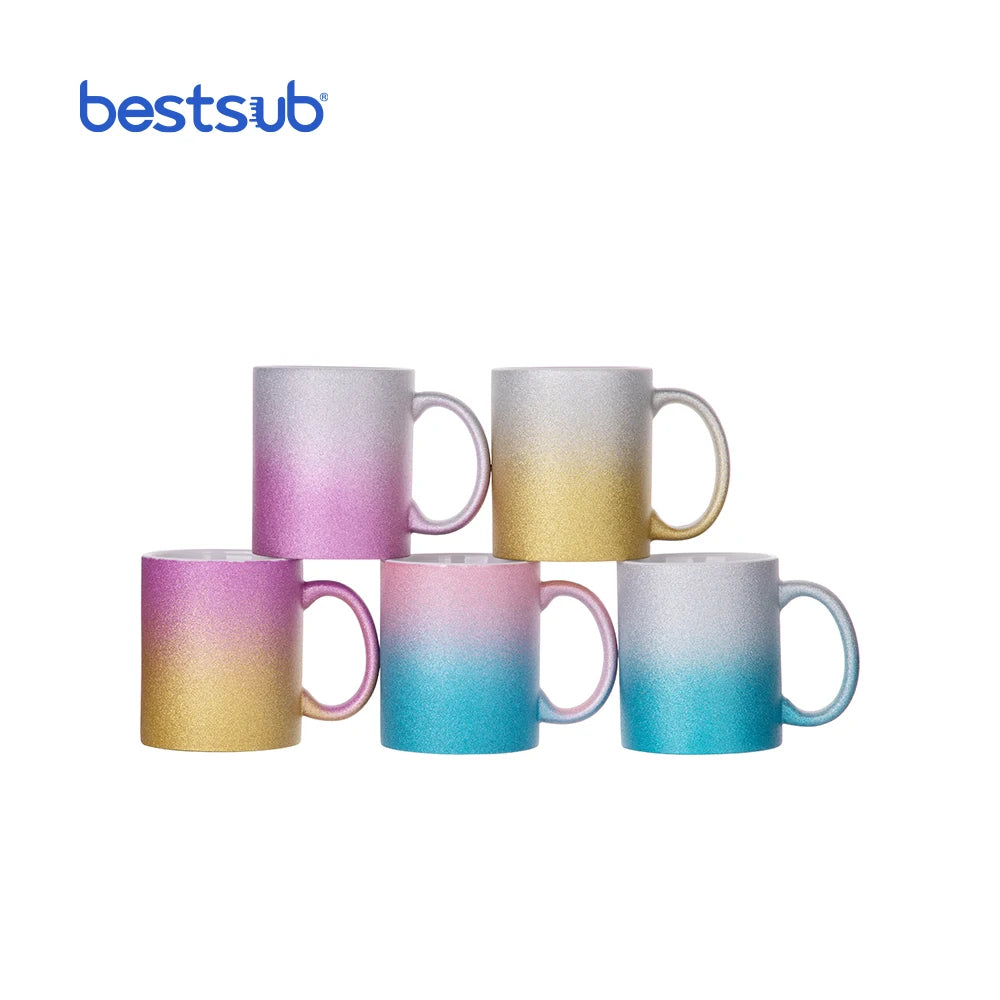 Bestsub Wholesale Custom Supplier 11oz 330ml Gradient Bottom Ceramic Glitter Cups Sublimation Blanks Coffee Porcelain Mug