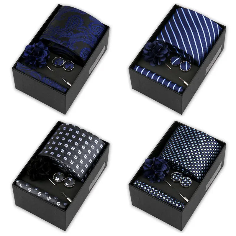 Wholesale High Quality Men's Tie Classic Luxury Gift Box With Pocket Square Brooches Cufflinks Exquisite Gift for Men
