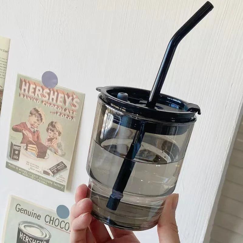 Wholesale Customised Glass Tumbler Reusable Eco-Friendly Tea Cups Travel Mug Straw Portable Milk Tea Cup Fruit Tea 350 ML