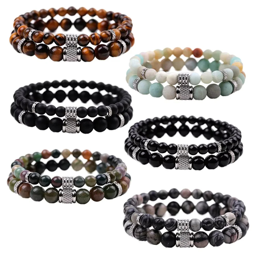 Hot Sale Classic 8MM Stone Beads Elastic Bracelet Stainless Steel Accessory Love's Unisex Bracelet Daily Use Party Gift