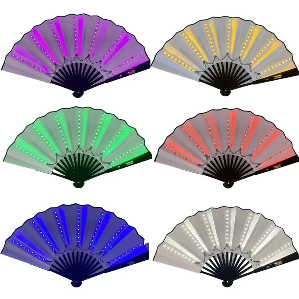 FAREA LED Bamboo Hand Fan Folk Art Promotional Gift Home Decoration Stage Performance Glowing Painted Eco-Friendly Love Birthday