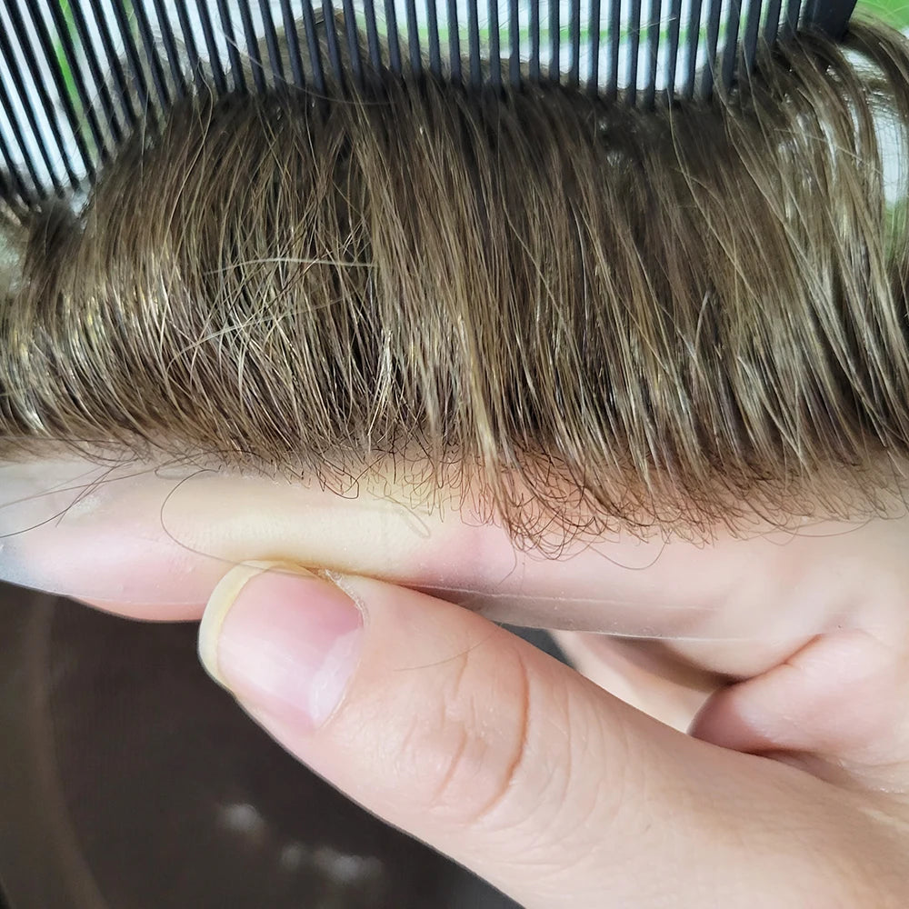 V-looped Natural Gradual Hairline Men Toupee Hairpieces Undetectable System Bleached Knot Human Hair Men Replacement System
