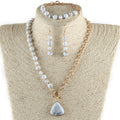 Fashion Bohemian Jewelry Set 8&6 mm Natural Stones Alloy Chain Necklace Triangle Star Pendant Necklace Bracelet Earring Sets