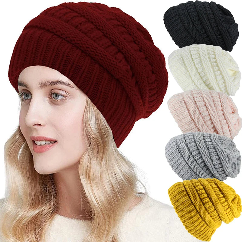 Winter Warm Satin Lined Baggy Thick Chunky Slouchy Skull Cap Cable Knit Ribbed Beanie Hat for Women Men
