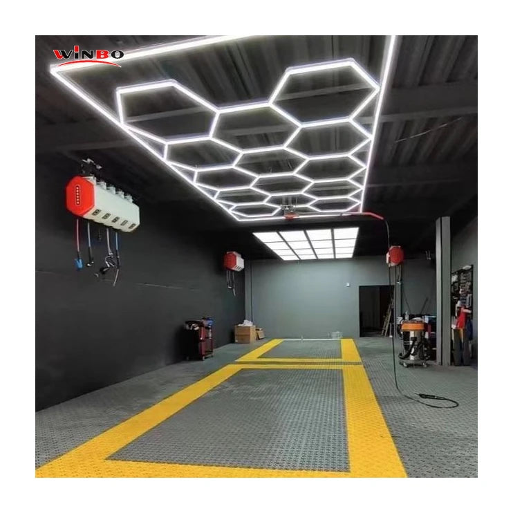 Hot Selling Honeycomb Hexagon Garage Car Repair Store Landscape Theme Park Workshop Warehouse Ceiling Hexagonal Led Light