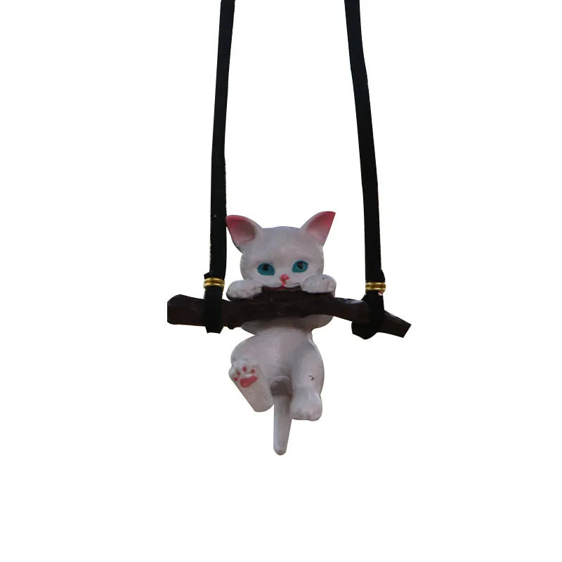 Car Hanging Pendant Ornament Cute Branch Cat Rearview Mirror Pendant Swing Car Interior Decoration Birthday Gift Car Accessories