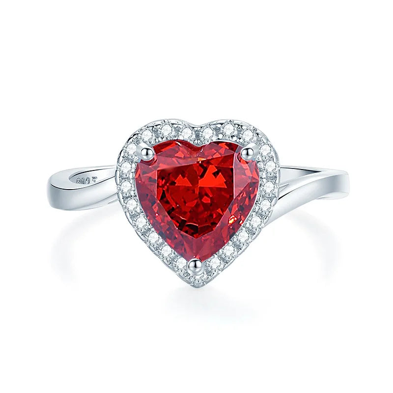 Fashion Jewelry 925 Sterling Silver Wedding Ring Ruby Red Oval Round Heart Shaped Zircon Ice Flower Diamond Rings Women