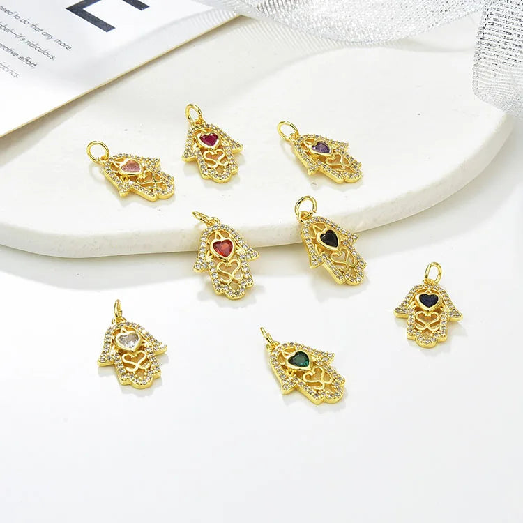 CZ8642 Wholesale  Dainty Mini 18k Gold Plated CZ Micro Pave Fatima Hamsa Hand Charm Pendant for Jewelry Making