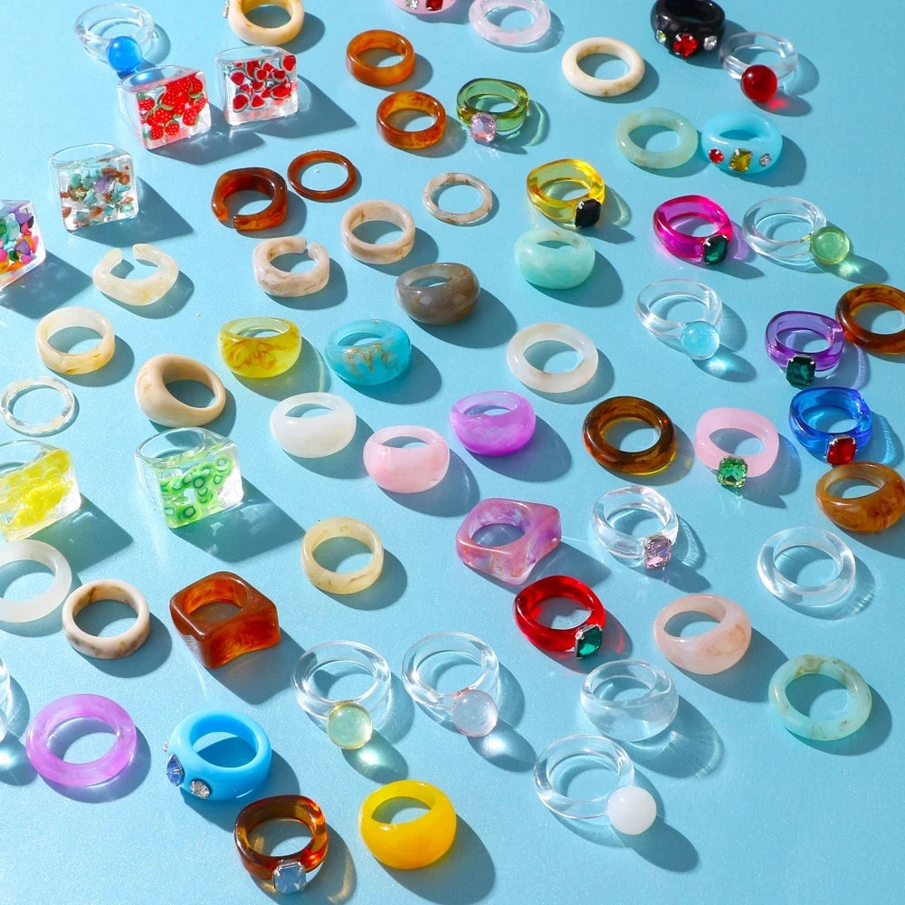 Wholesale 2025 Fashion Best Selling Colorful Crystal Acrylic Ring Zircon Resin Link Rings Jewelry Women