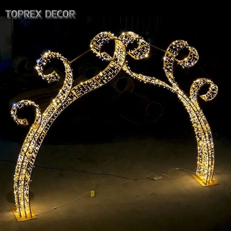Chinese New Arrival Romantic Artificial Church Festival Wedding Motif Golden Led Lighted Arches for Sale