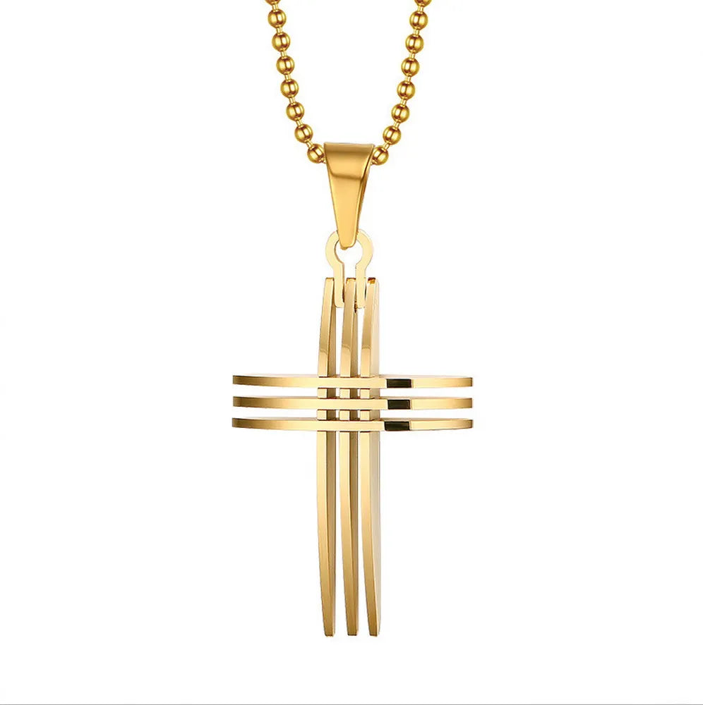 High Polished IP Gold Plating 316L Stainless Steel Cross Pendant Necklace for Christian Jewelry