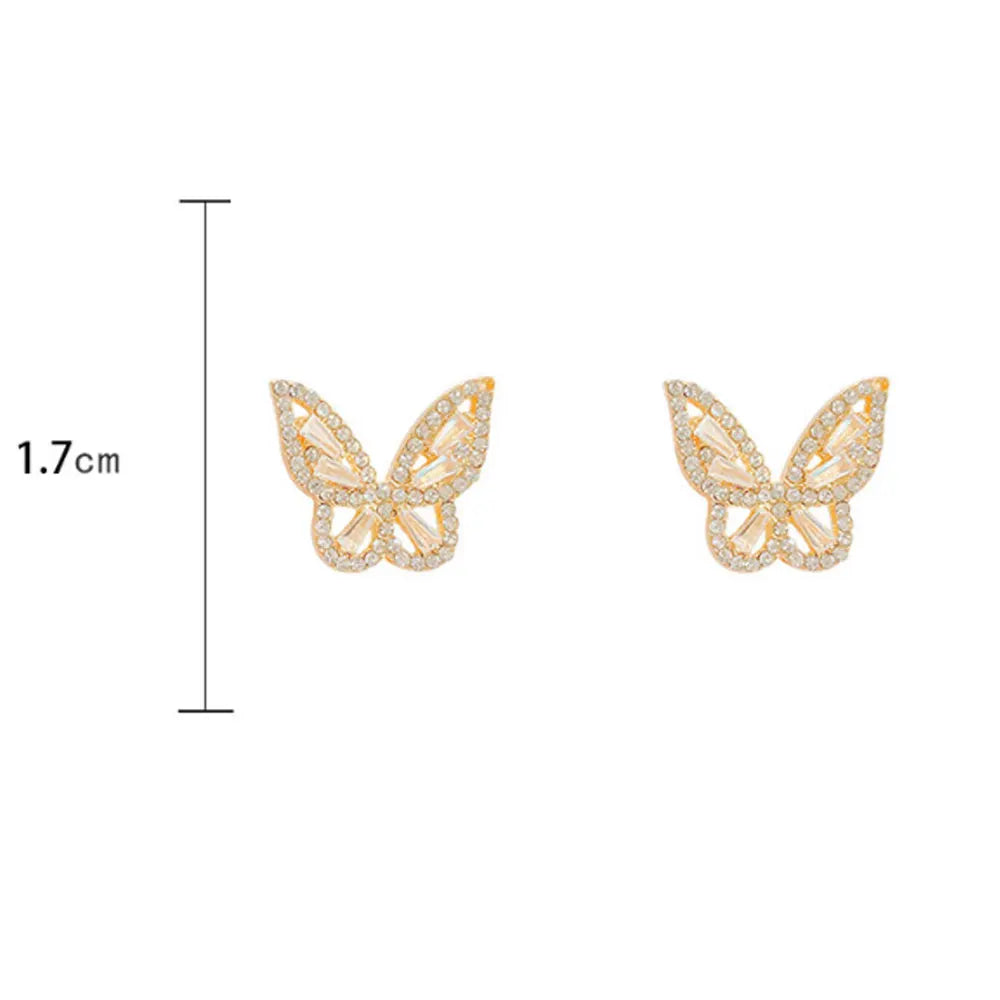 Wholesale S925 Silver Pin Tiny Copper butterfly Wing Stud Earrings Jewelry Women