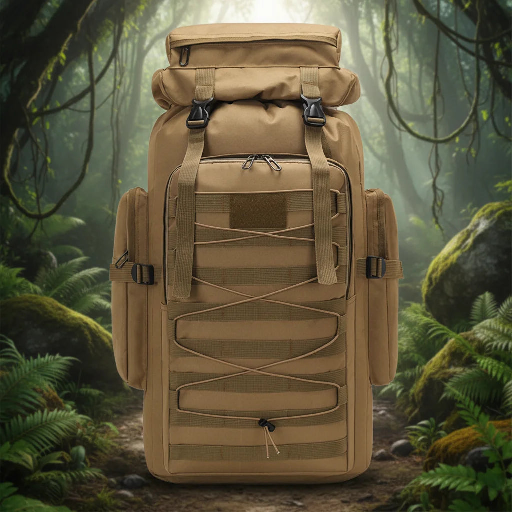 80L National Style Oxford Zipper Closure Waterproof Climbing Hiking Backpack for Men and Women Outdoor Sports