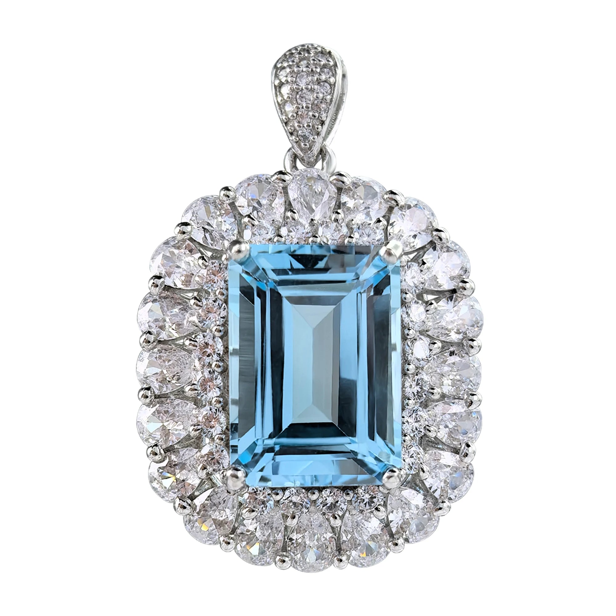 Sparkling Rhodium Plated 925 Silver Jewelry Natural Sky Blue Topaz Pendant for Women Anniversary Gift