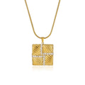 Vintage Stainless Steel Waterproof Jewelry 18k Gold Plated Square Texture Cross Zircon Pendant Necklace YF6092