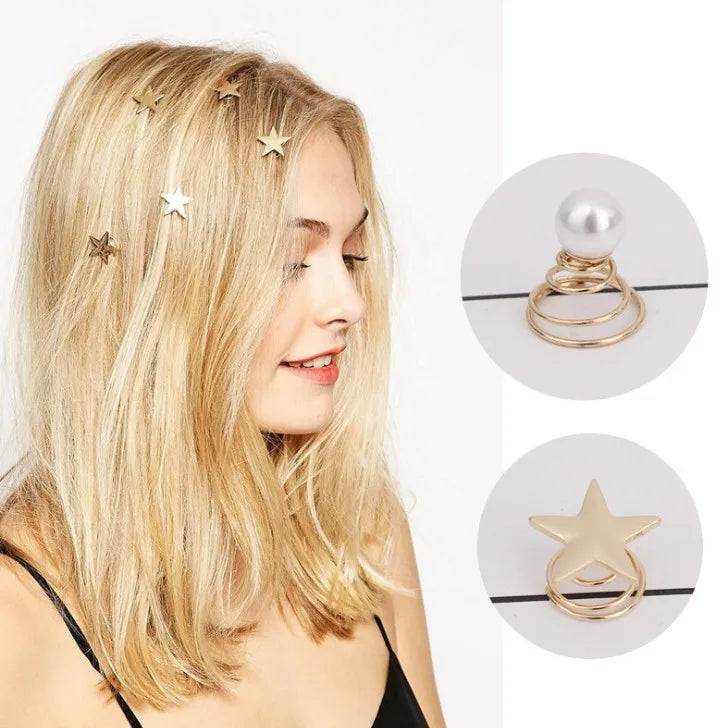 MIO Korea Fashion Metal Star Shaped Spiral Hair Pins Pearl Swirl Twists Coils Hair Clip Hair Accessories for Party Prom Wedding