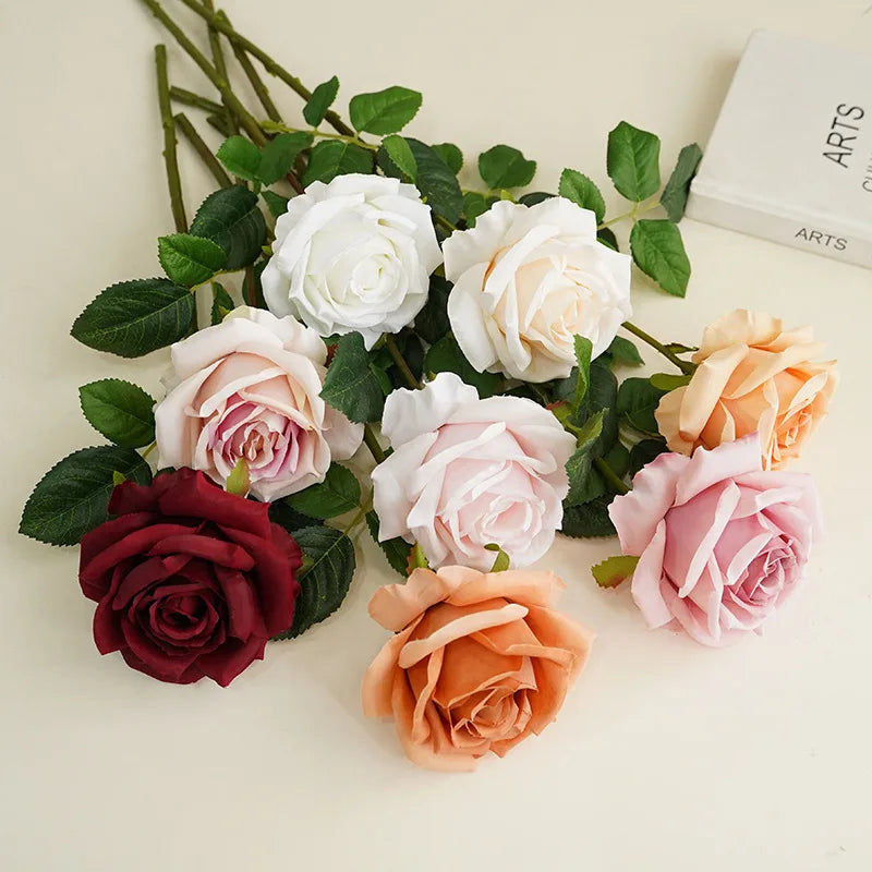 EG-SJ6241 Fashion Autumn Roses Wedding Blush pink Flowers Foreign Trade Single Dusty Pink Artificial Rose