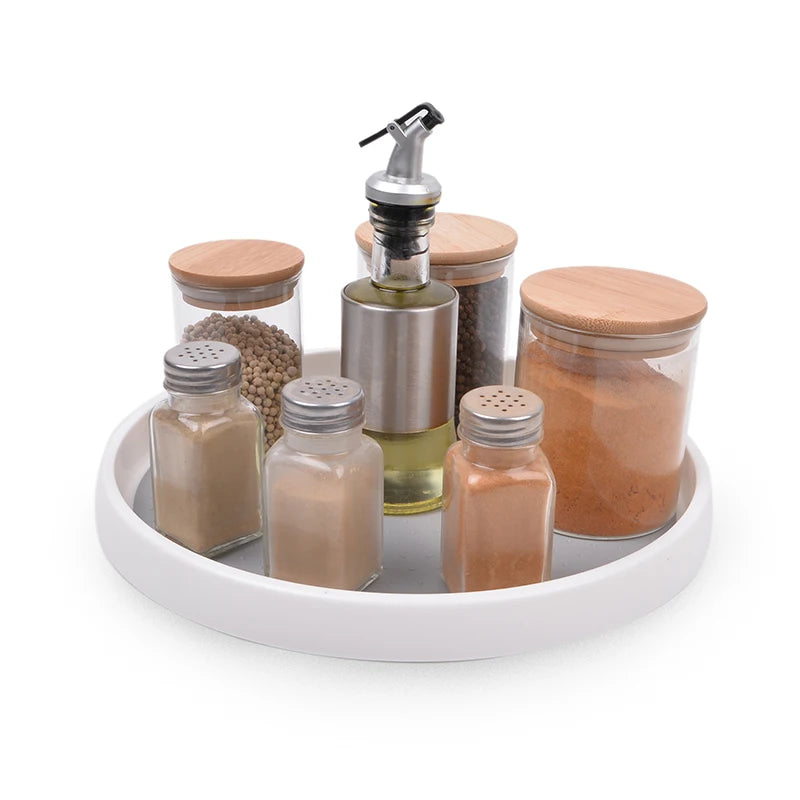 Kitchen Lazy Susan Plastic Non-Skid Sustainable Standing Type Single Spice Rack Pantry Cabinet Storage Holder Organizer Rotating