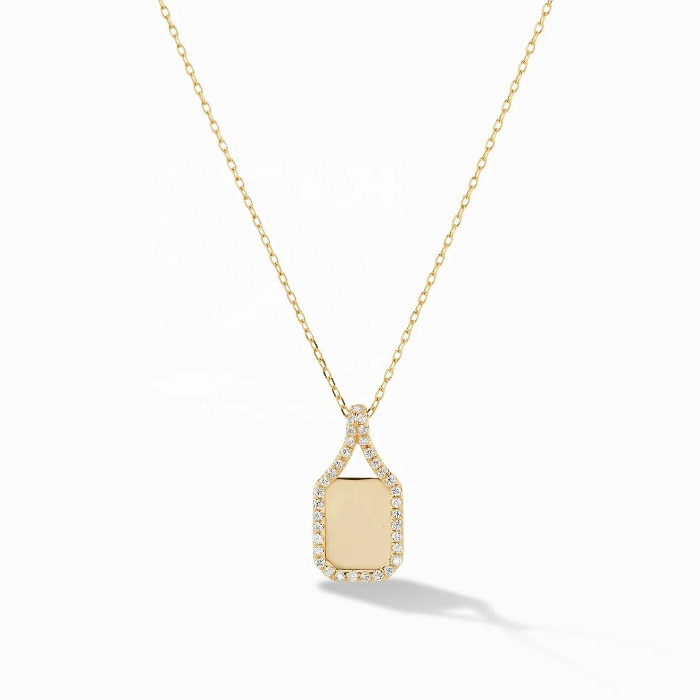 LOZRUNVE Custom Jewelry 18k Gold Plating S925 Silver Cubic Zircon Rectangle Personalized Engraved Pendant Necklace