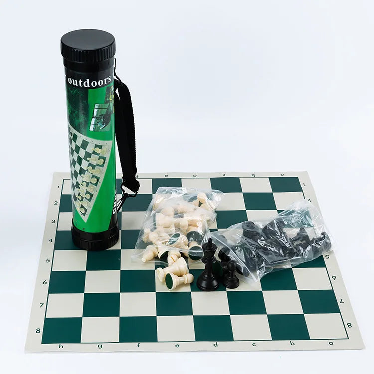 50cm Portable Folding Regulation Tournament Roll-Up Staunton Chess Mat Board and Chess Pieces Game Set with Travel Storage Bag