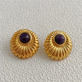 Luoyan Designer Vintage Stud Earings Fashion Statement Obsidian Seashell Pattern Emerald 18k Gold Stud Earrings Charm Jewelry