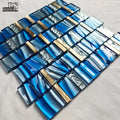 Sapphire Blue Color Glitter 3D Pattern Square Electroplated Backsplash Wall Tile Glass Tiles Mosaic Art