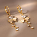 2023 Light Luxury Clover Opal Earrings Drop Hoop Earrings Gold Heart Zircon Crystal Earrings for Women